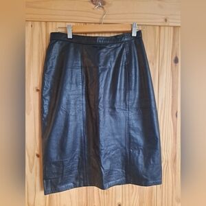 Elegant Black Pencil Leather Skirt Zipper Clip No SizeTag